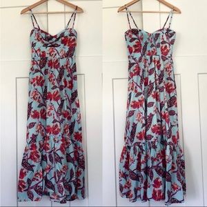 NWT A.L.C. Blue Emilia Floral Multi Midi Dress with Cut Out